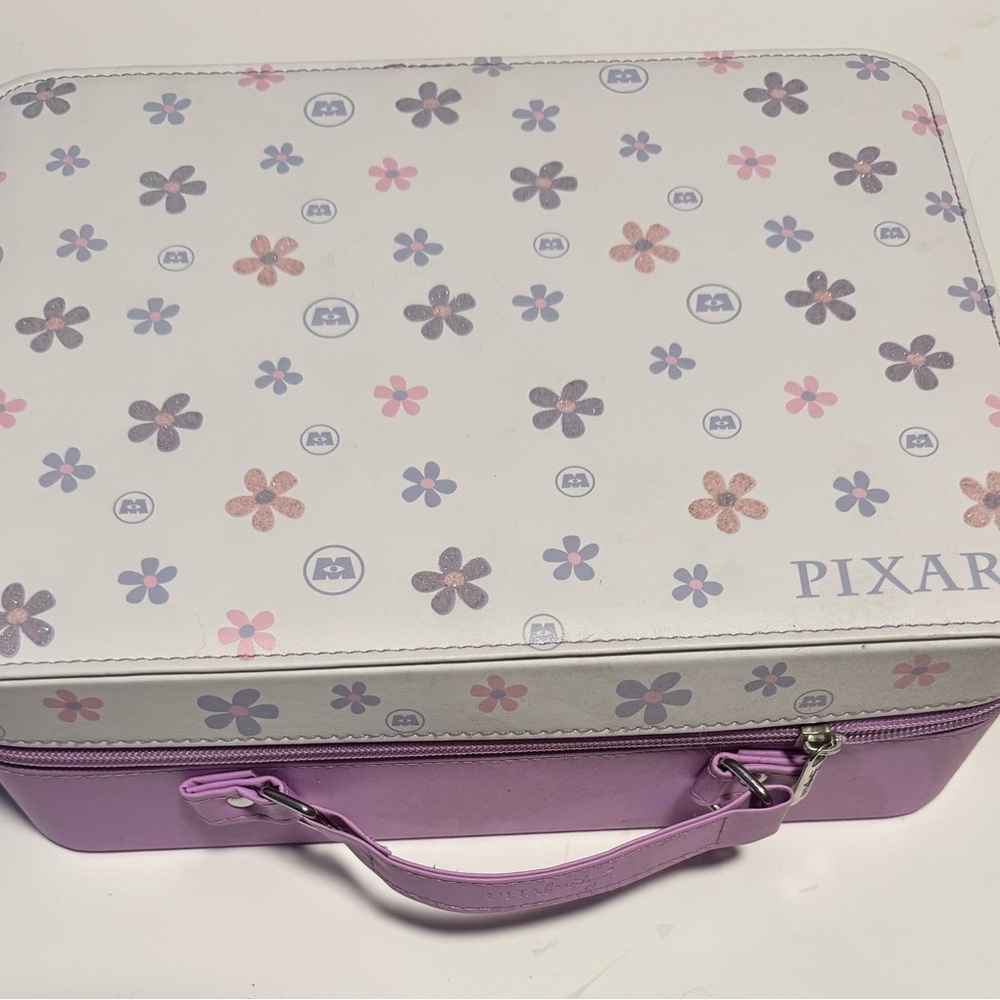 Ulta Beauty Pixar Monsters Inc Purple Makeup Case With Handle 11”x8.5” Flowers